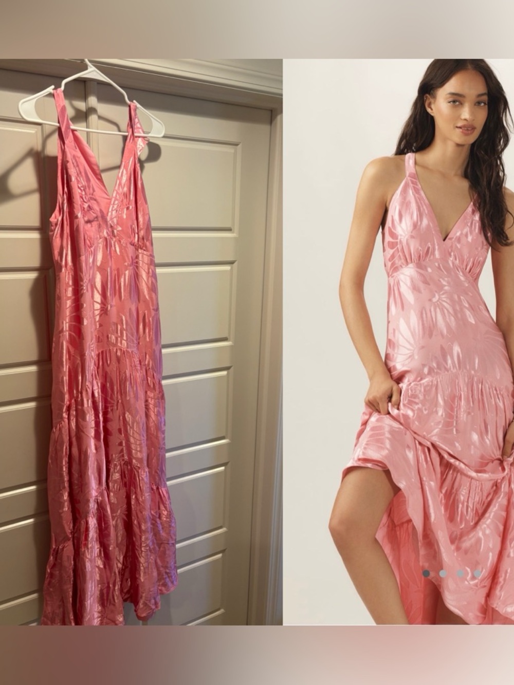 FARM Rio Pink Shiny V-Neck Maxi Dress NWT
